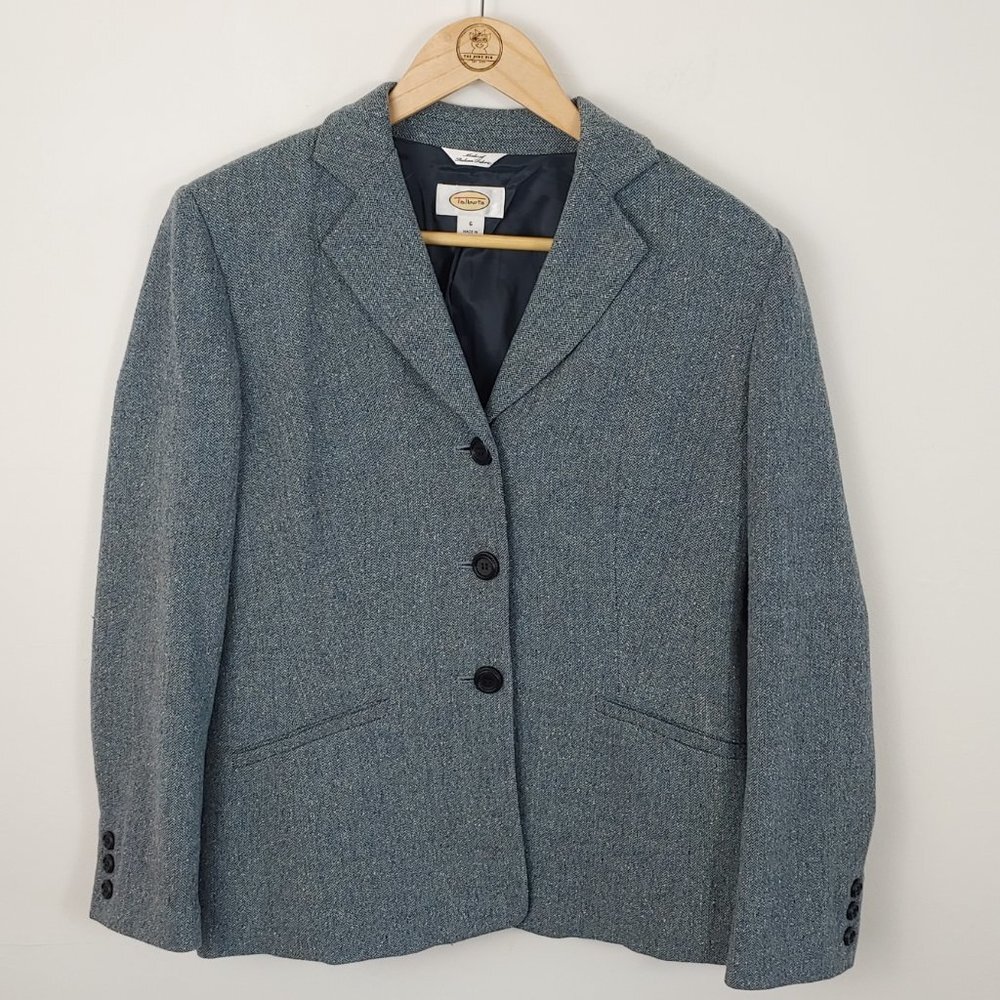 Talbots Wool Silk Blend Blue Herringbone Tweed Jacket Blazer size 6
